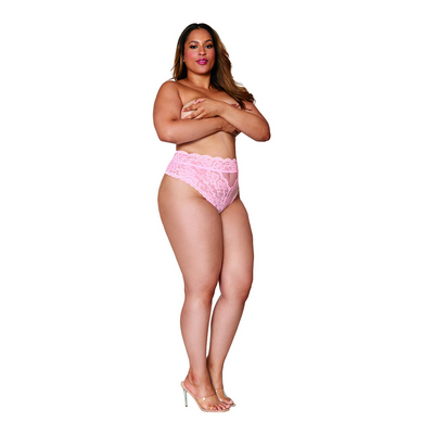 High Waisted Lace Panty - 1X - Pink