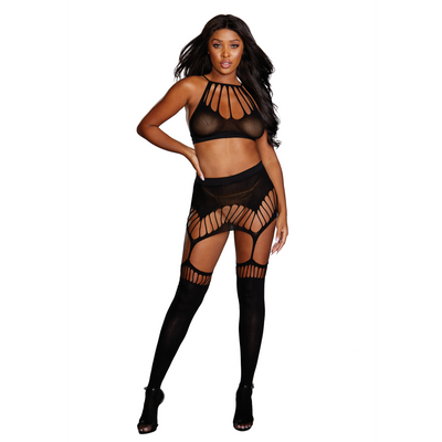 Seamless Bralette and Garter Skirt Set - One Size