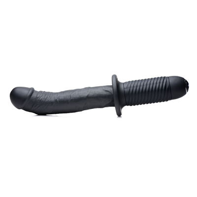 The Large Realistic - Silicone Vibrator with Handle - Black