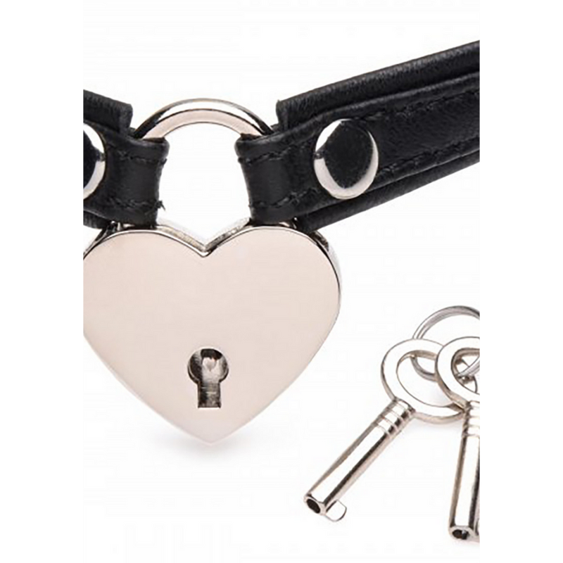 Leather Heart Lock Choker with Keys