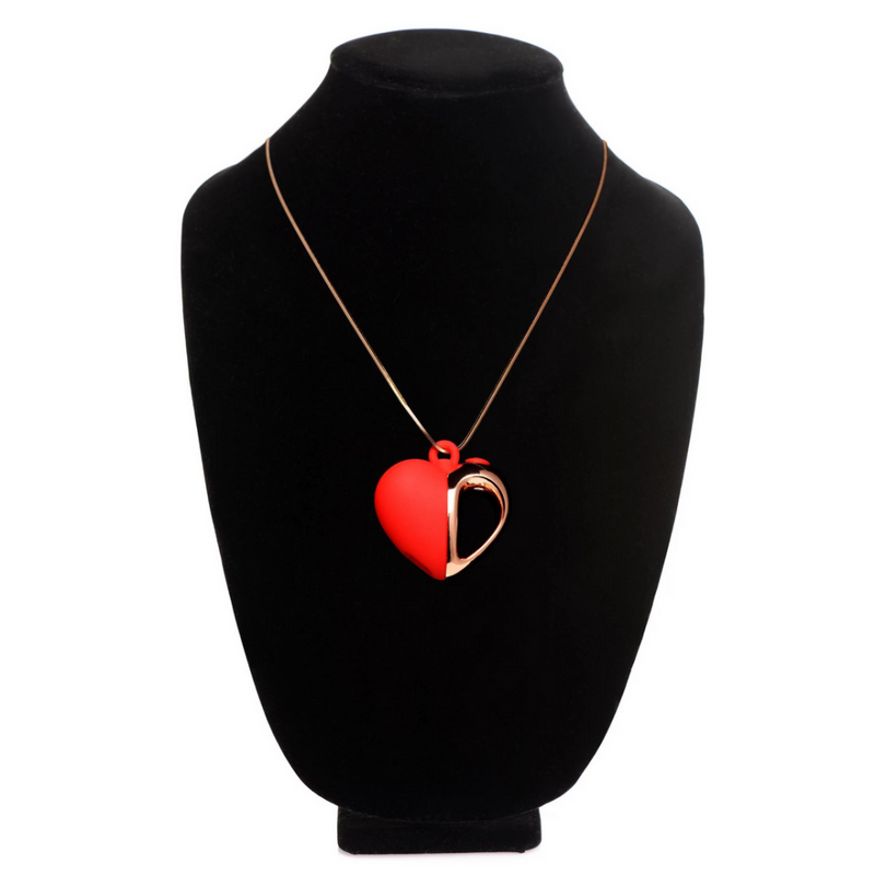 Vibrating Silicone Heart Necklace - Red