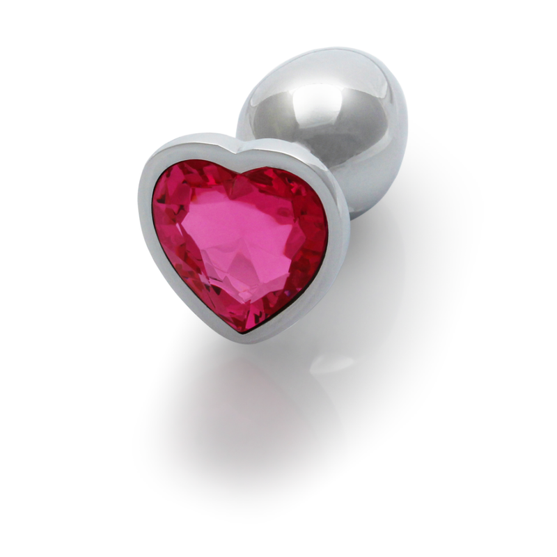 Heart Gem Butt Plug - Small - Silver/Rubellite Pink