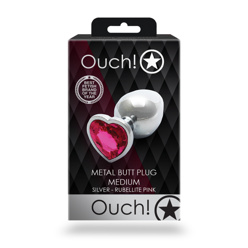 Heart Gem Butt Plug - Medium - Silver/Rubellite Pink