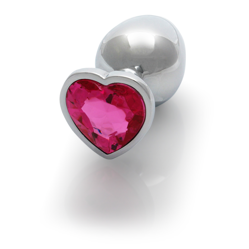 Heart Gem Butt Plug - Medium - Silver/Rubellite Pink