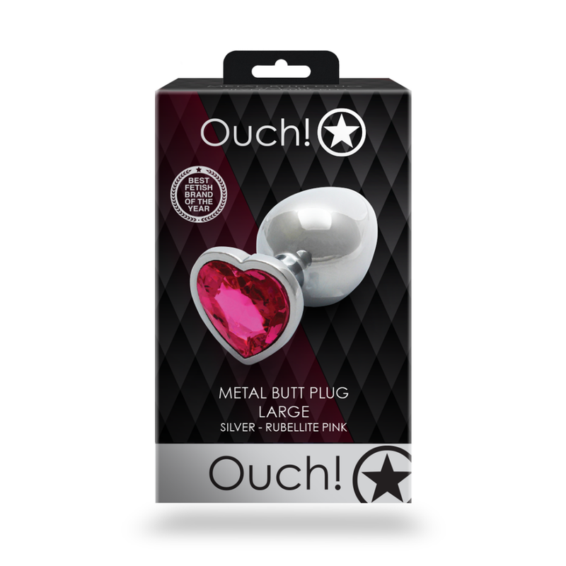 Heart Gem Butt Plug - Large - Silver/Rubellite Pink