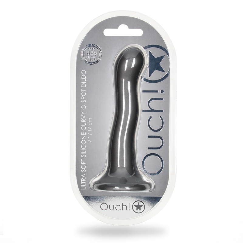 Ultra Soft Silicone Curvy G-Spot Dildo - 7'' / 17 cm - Gunmetal