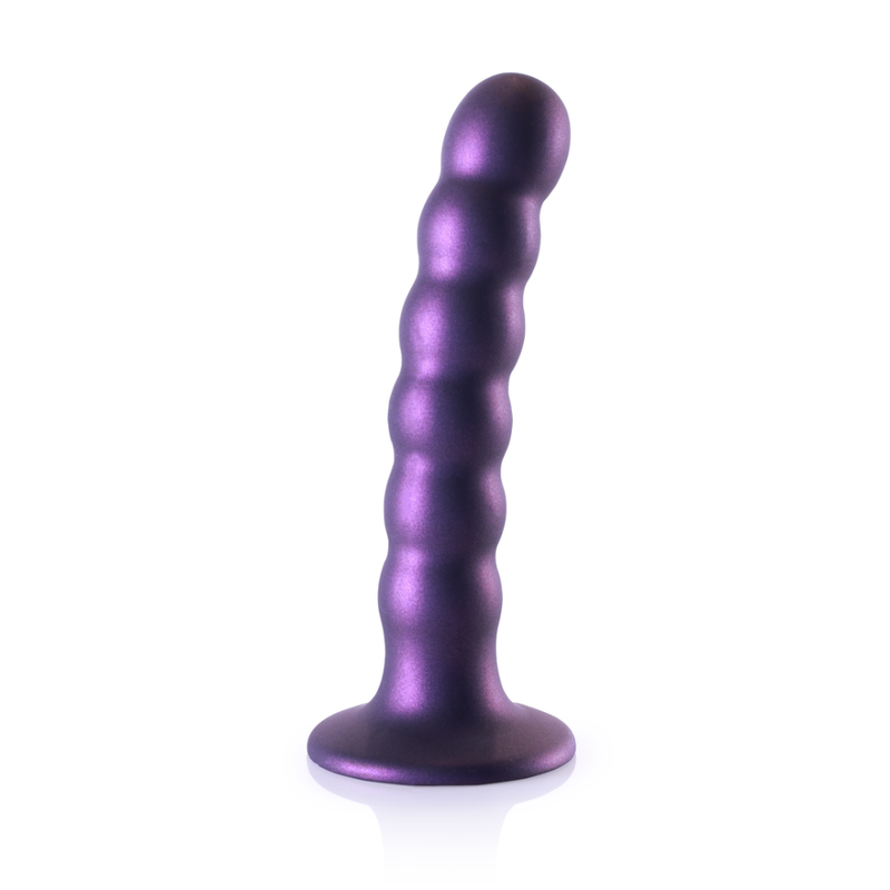 Beaded Silicone G-Spot Dildo - 5'' / 13 cm - Metallic Purple