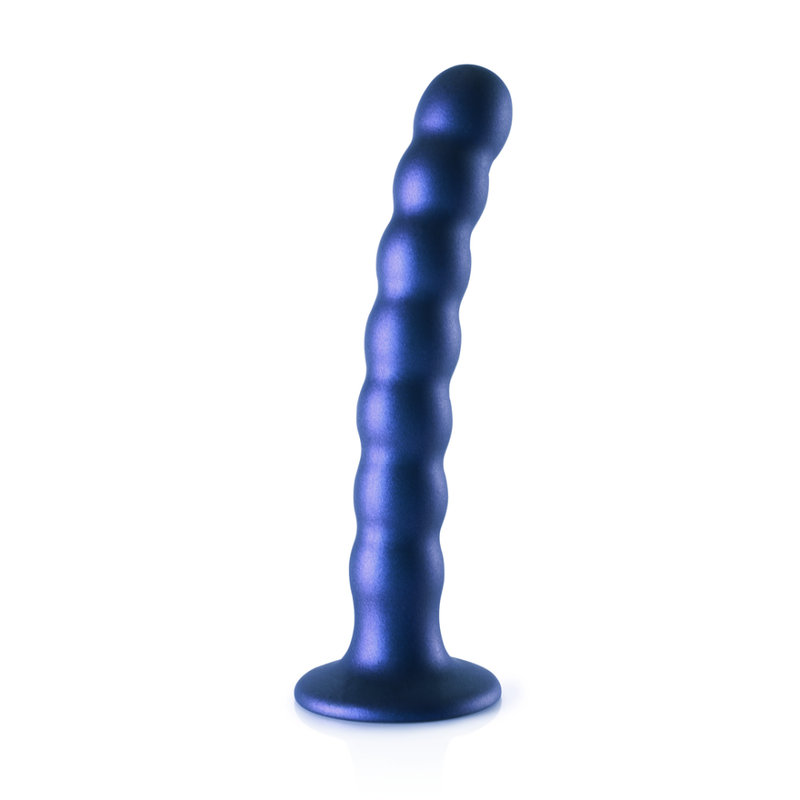 Beaded Silicone G-Spot Dildo - 6.5'' / 16,5 cm - Metallic Blue