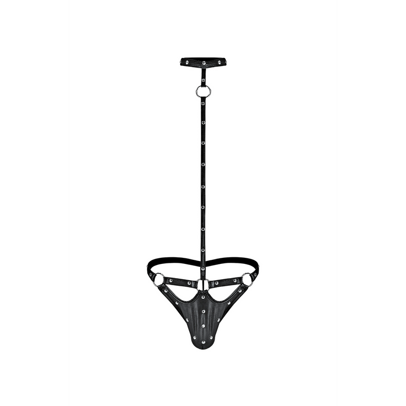 Tormentor - One Piece Choker G-String with Contour Peek-a-Boo Pouch - S/M - Black