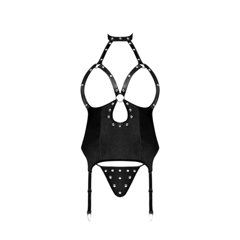 Mistress - Sexy Imitation Leather Corset and G-String with Studs - 2X