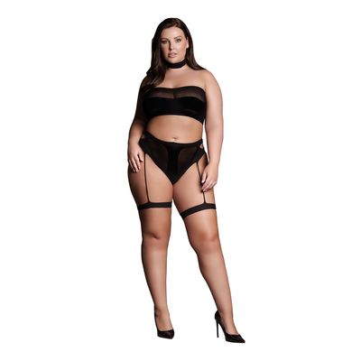 Ananke XII - Three Piece with Choker, Bandeau Top and Pantie with Garters - Plus Size