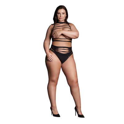 Helike XLV - Two Piece with Open Cups, Crop Top and Pantie - Plus Size